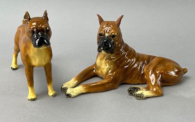 Mortens Studio Ceramic Boxer Dog Figurines, Pair. Pair of ceramic Boxer dog figurines by Mortens 