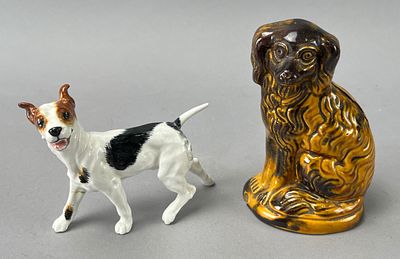Royal Doulton Ceramic Dog Figurines, Standing and Seated. One Royal Doulton ceramic dog figurine 