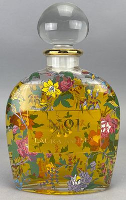 Laura Ashley Glass Perfume Display Bottle with Floral Design. Decorative glass perfume display 