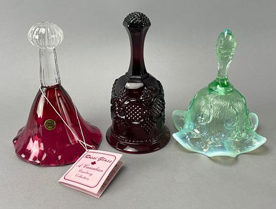 Rossi Glass, Fenton, and Decorative Glass Bells Grouping. Grouping of three collectible glass 