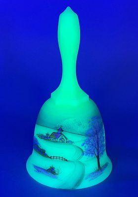 Fenton Hand-Painted Glass Bell, 1980, by V. Tiedtler. Fenton hand-painted glass bell featuring a 