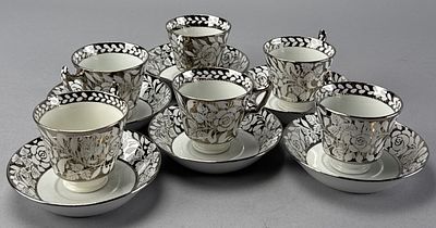Wedgwood Porcelain Coffee Cups with Saucers, Pattern 5734. Set of six Wedgwood porcelain coffee 