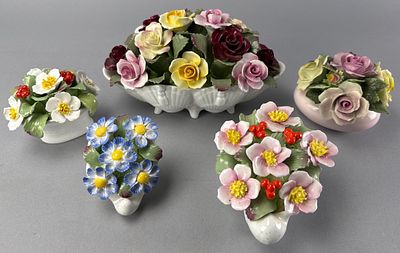 Aynsley Floral Arrangements in Porcelain Containers, 8 inches long. Aynsley floral arrangements 