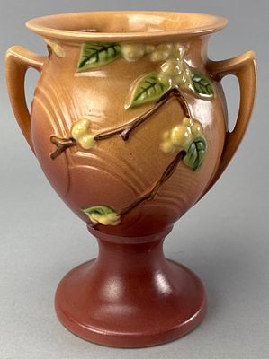 Roseville 8" Snowberry Vase. Roseville Snowberry pattern vase, shape 1UR-8, ceramic, 8" (H). 