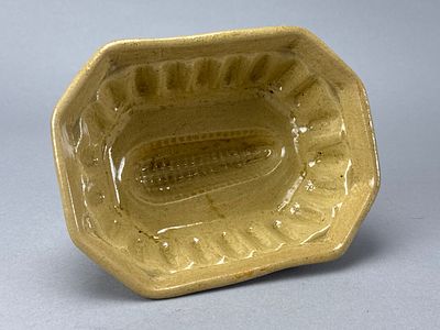 Yellow Ware Corn Cob Mold Bowl, 7 Inches. Yellow ware corn cob mold bowl, ceramic with glossy 