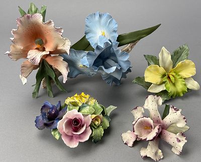 Grouping of Porcelain Floral Arrangements, Mixed Makers. Grouping of five porcelain floral 