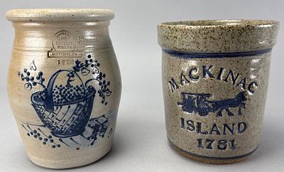 Rowe Pottery Works Crock Pair, 1990, 6.5 Inches Tall. Pair of decorative ceramic crocks by Rowe 