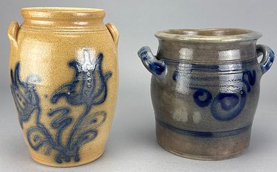 Cooksburl Pottery Ceramic Vessels with Floral & Swirl Decor. Two ceramic vessels by Cooksburl 