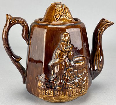 Bennington Earthenware Teapot, 'Rebekah at the Well'. Bennington earthenware teapot with 