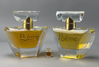 Lanc&ocirc;me Po&ecirc;me Perfume Bottle Set, 2 Large & 1 Miniature. Set of Lanc&ocirc;me Po&ecirc;me perfume bottles 