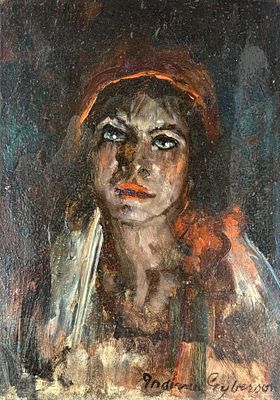 Indiana Gyberson (AM, 1879–1944) 1916 Oil Painting of a Roma Girl. Indiana Gyberson (American 