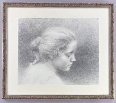 Jennifer Leslie Vaughn (Ohio b. 1959) 1985 Profile Girl Pencil Drawing. Jennifer Leslie Vaughn 