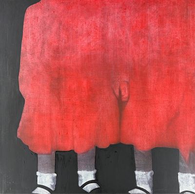 Angela Simione "Red Dresses 3" Mixed Media Painting on Canvas. Angela Simione (American, active 