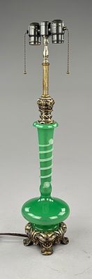 1920s/193s Steuben Green Jade & Alabaster Art Glass Table Lamp. Steuben Glass (Corning, New 