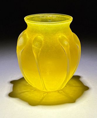 1960s Italian Murano Glass Yellow Vase with "Scavo" Etched Finish. Italian Murano glass vase 