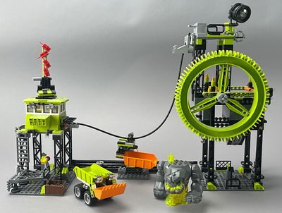 LEGO Power Miners Set with Mining Theme. LEGO Power Miners set featuring a large green gear, a 