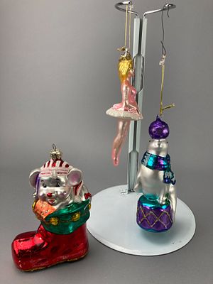 Glass Christmas Ornament Set with Hanging Loops. Set of glass Christmas ornaments featuring a 