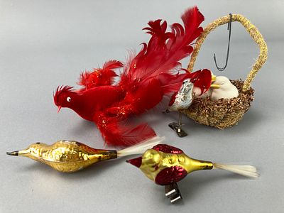 Bird-Themed Decorative Items, Mixed Materials. Group of bird-themed decorative items made from 