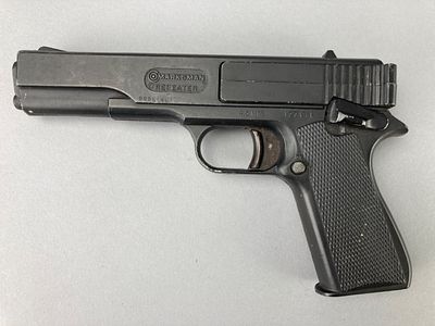 Marksman Repeater Air Pistol, Black Metal. Marksman Repeater air pistol made of black metal with 