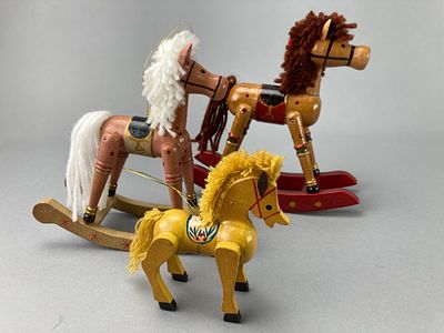 Russ Berrie Wooden Rocking Horse Figures Set. Set of three wooden rocking horse figures. One is 