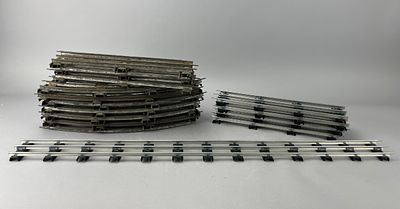 Metal Train Tracks with Curved and Straight Sections. Curved and straight metal train tracks 