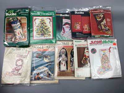 Christmas Needlepoint & Cross-Stitch Kits Assortment. Assortment of Christmas-themed needlepoint 