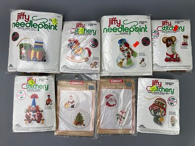 Christmas Needlepoint & Cross-Stitch Kits, Sealed. Assortment of Christmas-themed needlepoint 