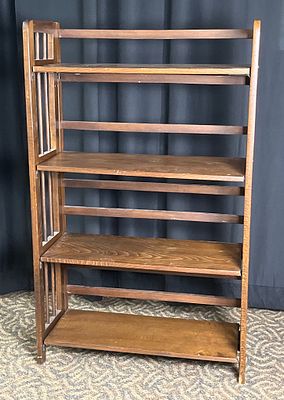 Wooden Folding Bookshelf with Slatted Sides. Wooden folding bookshelf with slatted sides 
