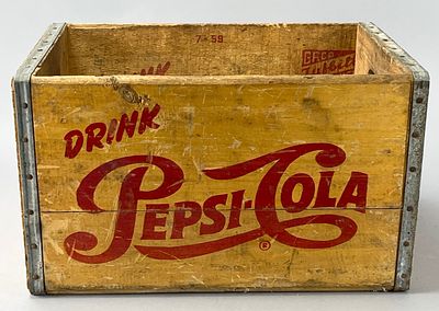 Pepsi-Cola Wooden Crate with Metal Reinforcements. Vintage Pepsi-Cola wooden crate with metal 