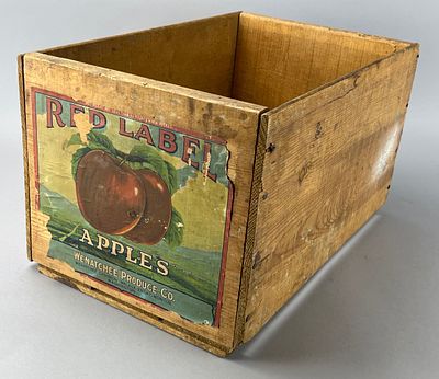 Wenatchee Produce Co. Wooden Apple Crate. Wooden apple crate with advertising label from 
