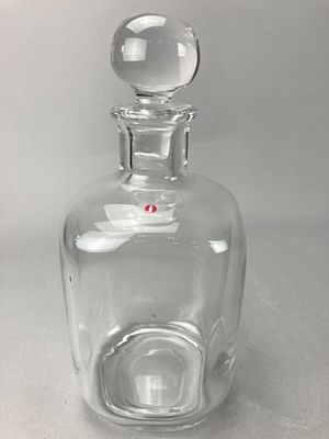 Clear Glass Decanter with Stopper, Finland. Clear glass decanter with a round stopper, marked 
