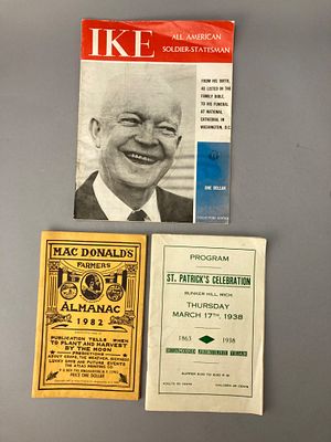 Vintage Booklets: IKE, Almanac, St. Patrick's Program. Collection of vintage booklets including 