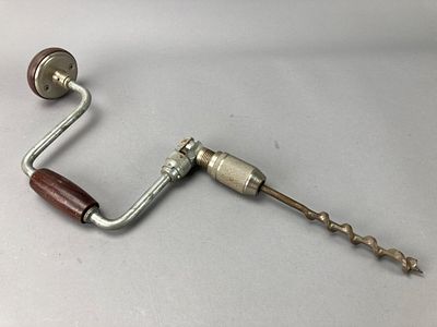 Stanley No. H1250A Hand Brace Drill with Auger Bit. Stanley No. H1250A hand brace drill with an 