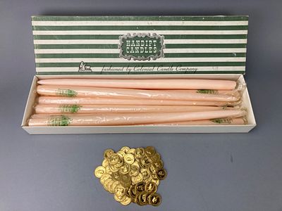Colonial Candle Co. Candle Box with Coins. Box of hand-dipped candles and promotional coins by 
