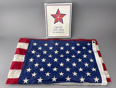 American Flag with Box, Fabric Material. Rectangular American flag with red and white stripes 
