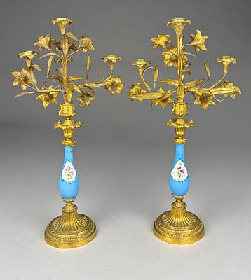 French Gilt Bronze Candelabras, Circa 1880, 21.5" H. Circa 1880 pair of French candelabras 