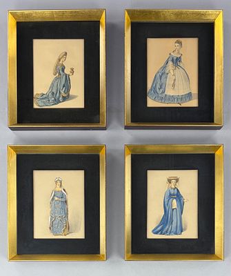 4 Victorian Hand Colored Lithos “Costumes of British Ladies..." 1840. Set of four Victorian Era 