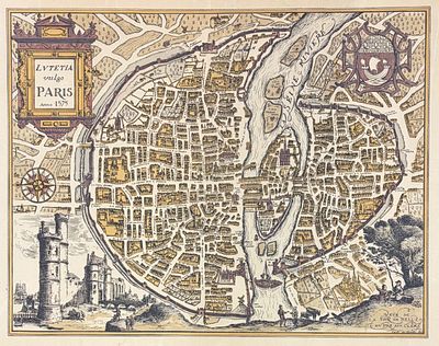 Daniel Derveaux (FR, 1914-2010) Reconstructed 1575 Map of Paris. Daniel-Louis Derveaux (French 