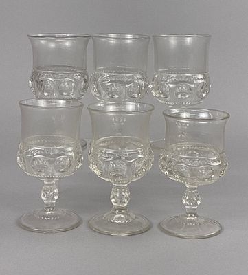 6 King's Crown Thumbprint Wine Goblets 5-3/4". Six King's Crown wine goblets, standing roughly 