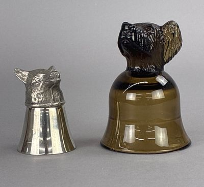 2 Vintage Dog Head Stirrup Cups, Pewter & Glass. 2 vintage dog head stirrup cups, also used as 