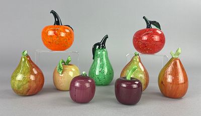 Hand-Blown Art Glass Fruit Sculptures with Frit Technique. Collection of vintage hand-blown art 