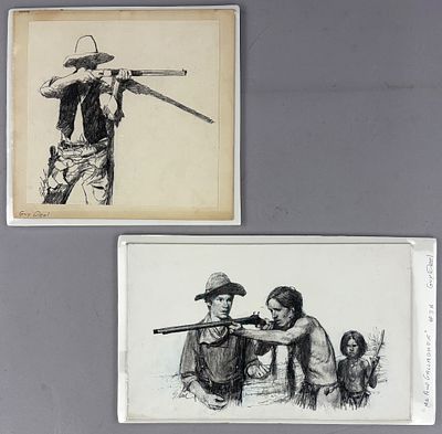 Guy Deel Signed Drawings Pair on Paper. Pair of signed drawings on paper by Guy Deel (American 