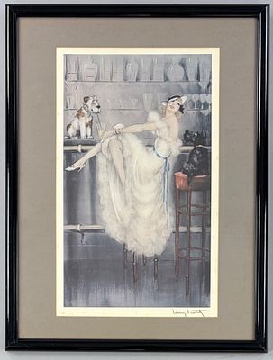 After Louis Icart (FR, 1888-1950) "Gay Trio" or "Au Bar" Print. After Louis Justin Laurent Icart 