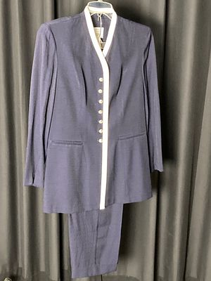 Dani Max Navy Blue Suit with White Trim. Dani Max women's navy blue suit featuring white trim 