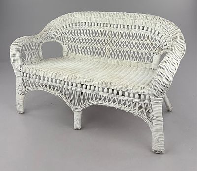 White Wicker Children's Loveseat with Lattice Design. White wicker children's loveseat featuring 