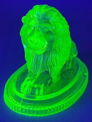 John Derbyshire Uranium Glass Lion Figurine, Circa 1874–1900. John Derbyshire uranium glass lion 