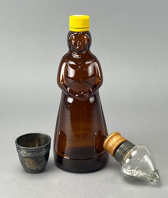 Wrought-Right Amber Glass Syrup Bottle with Metal Lid. Amber glass Mrs. Butterworth's syrup 