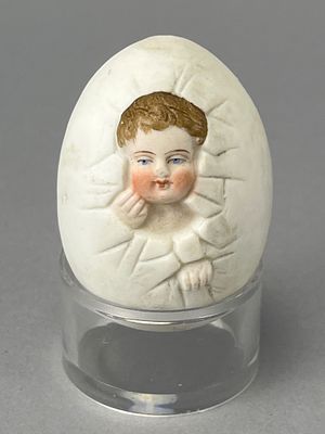 Antique Victorian Birthing Egg with Hatching Baby, 3". Antique Victorian birthing egg with 