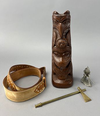 Shamans Wooden Carving with Human and Animal Features. Wooden style carving with intricate 