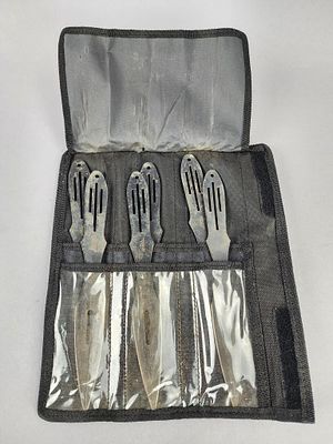 Throwing Knife Set With Nylon Carrying Case. Set of six matching BK Widow throwing knives, each 